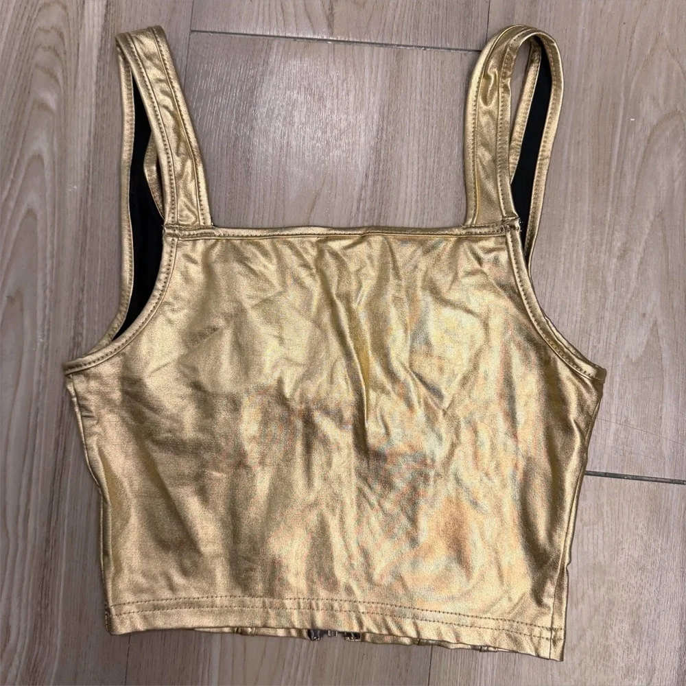 Y2K Maximalist Gold Metallic Crop Top - Size XS - Picture 4 of 6